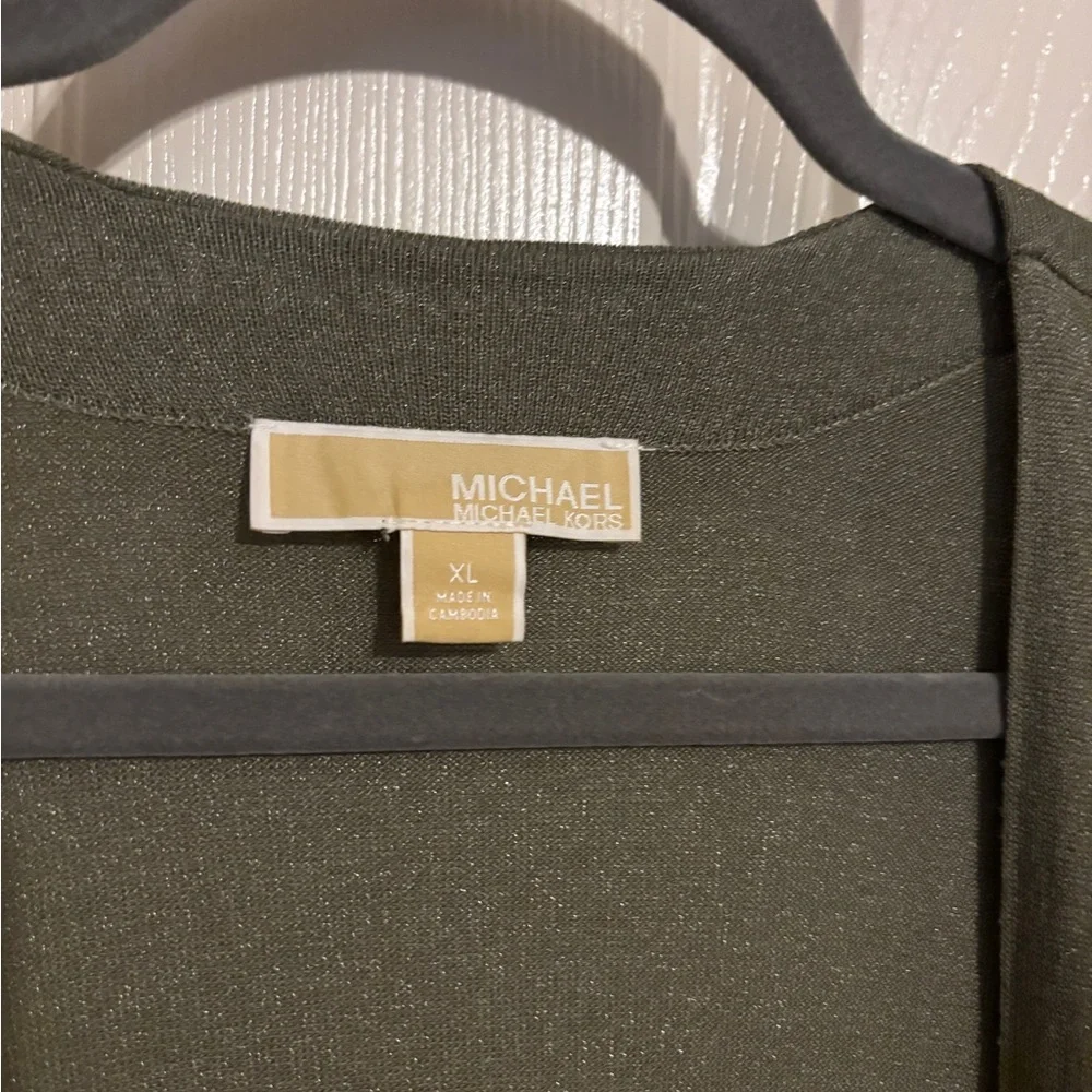 Michael Kors Olive Green Open-Front Cardigan - Picture 2 of 5